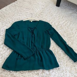 Teal/green lace up short/blouse with cinched/peplum waist